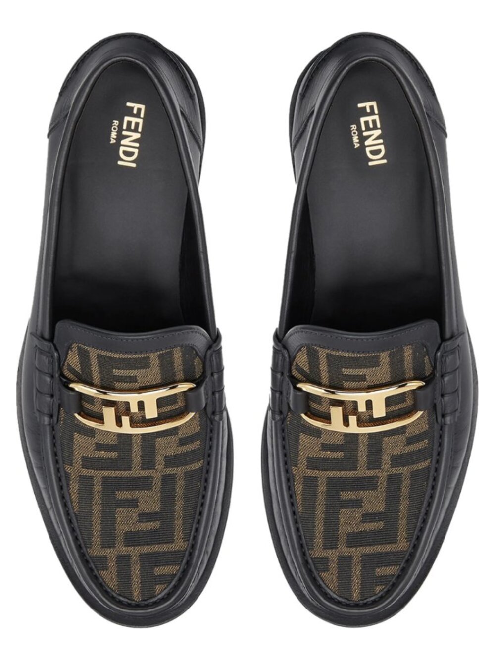 Fendi Black Leather & Brown O'Lock FF Jacquard Vamp Loafer ***MINT CONDITION***